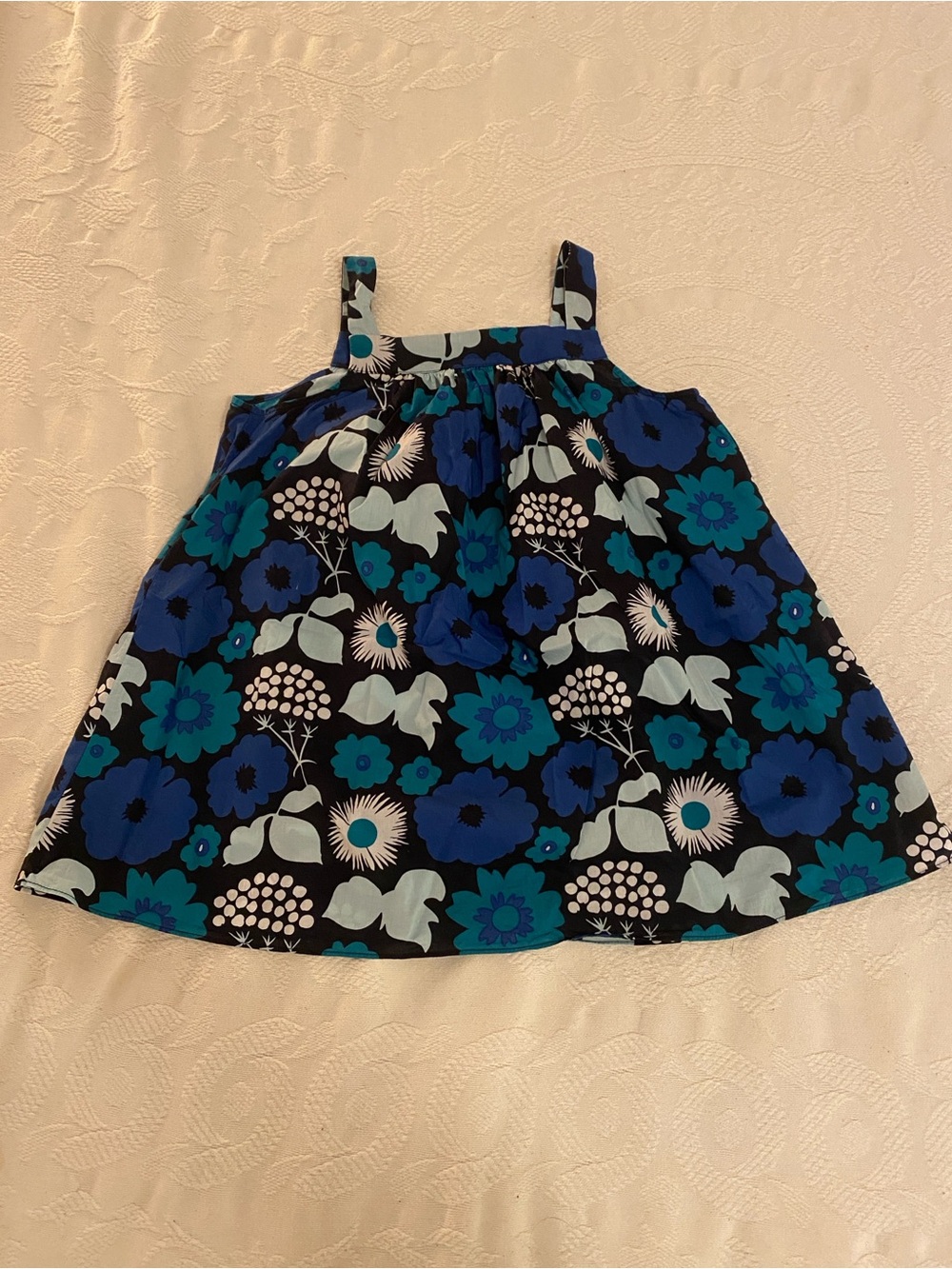 Marimekko Girls' Navy Blue & Teal Floral Tank Dress